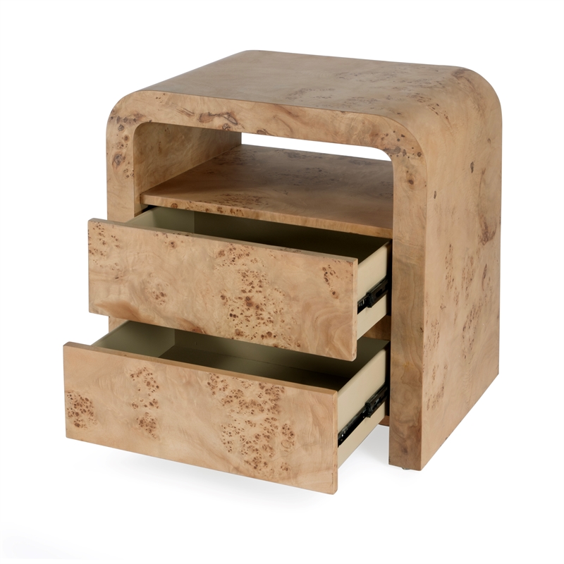 Pemberly Row Set of 2 Contemporary 2-Drawer Nightstands in Light Burl