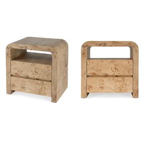 Pemberly Row Set of 2 Contemporary 2-Drawer Nightstands in Light Burl
