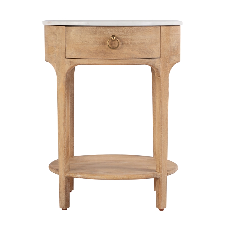 Pemberly Row Set of 2 Marble and Wood 1-Drawer Nightstands in Natural