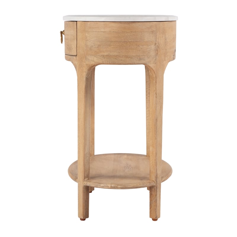 Pemberly Row Set of 2 Marble and Wood 1-Drawer Nightstands in Natural