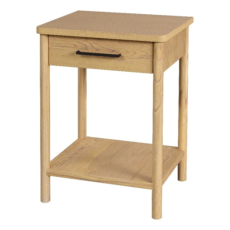 Pemberly Row Set of 2 1-Drawer Rounded Leg Wood Nightstands in Natural