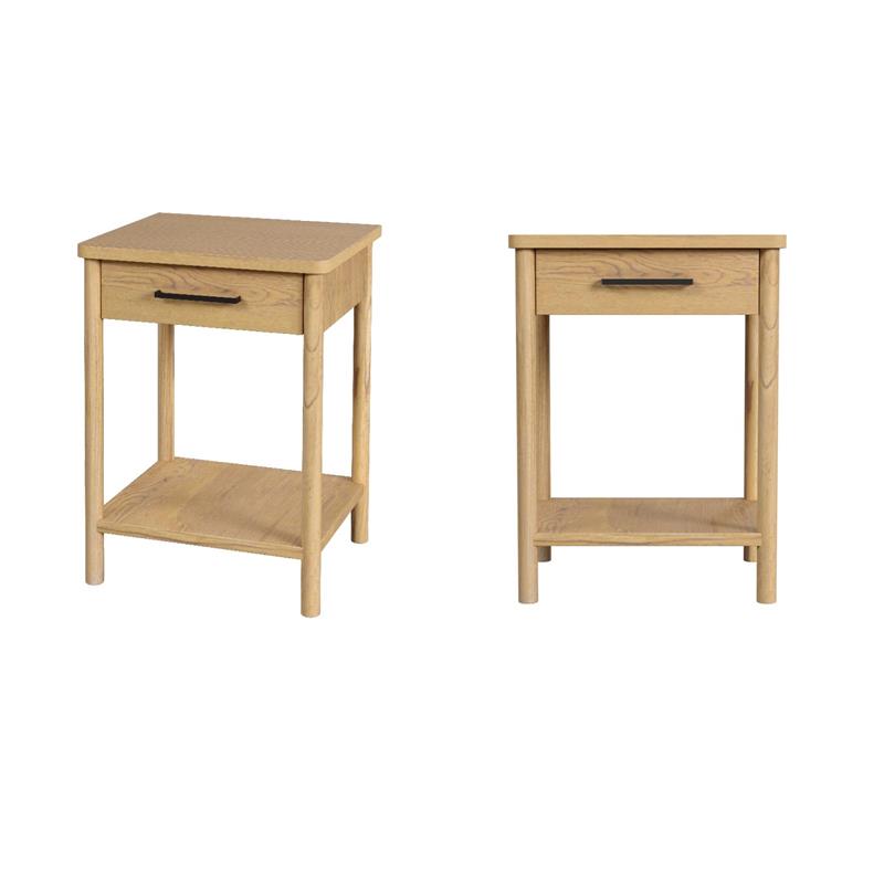 Pemberly Row Set of 2 1-Drawer Rounded Leg Wood Nightstands in Natural