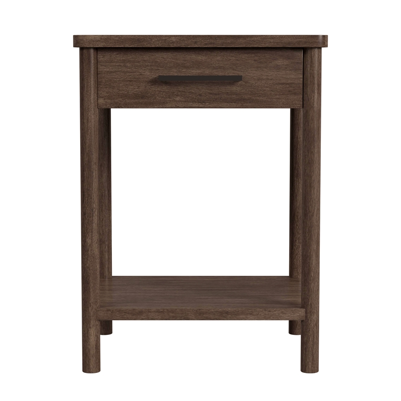Pemberly Row Set of 2 1-Drawer Rounded Leg Wood Nightstands -Soft Brown