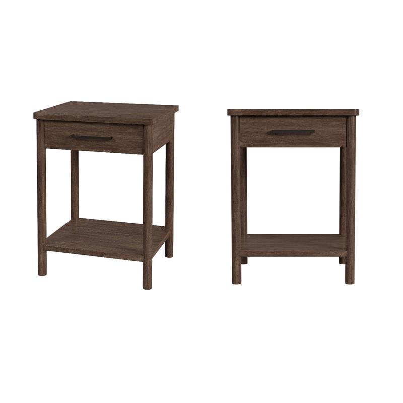 Pemberly Row Set of 2 1-Drawer Rounded Leg Wood Nightstands -Soft Brown