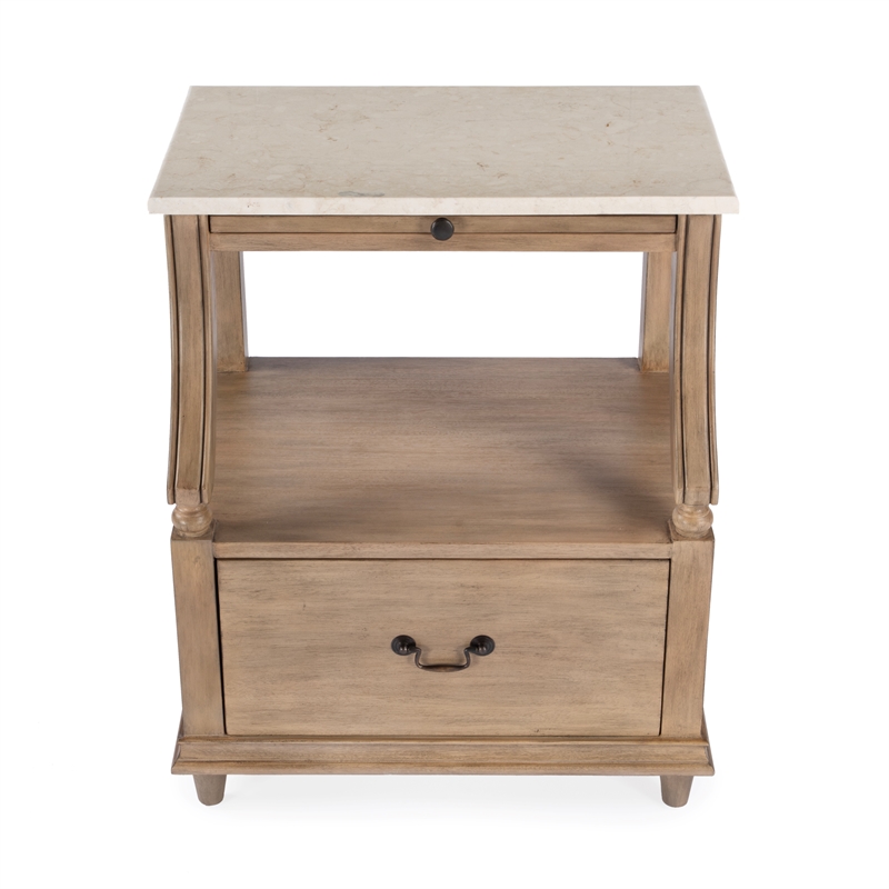 Pemberly Row Set of 2 Marble And Wood 1-Drawer Nightstands in Tan/Beige