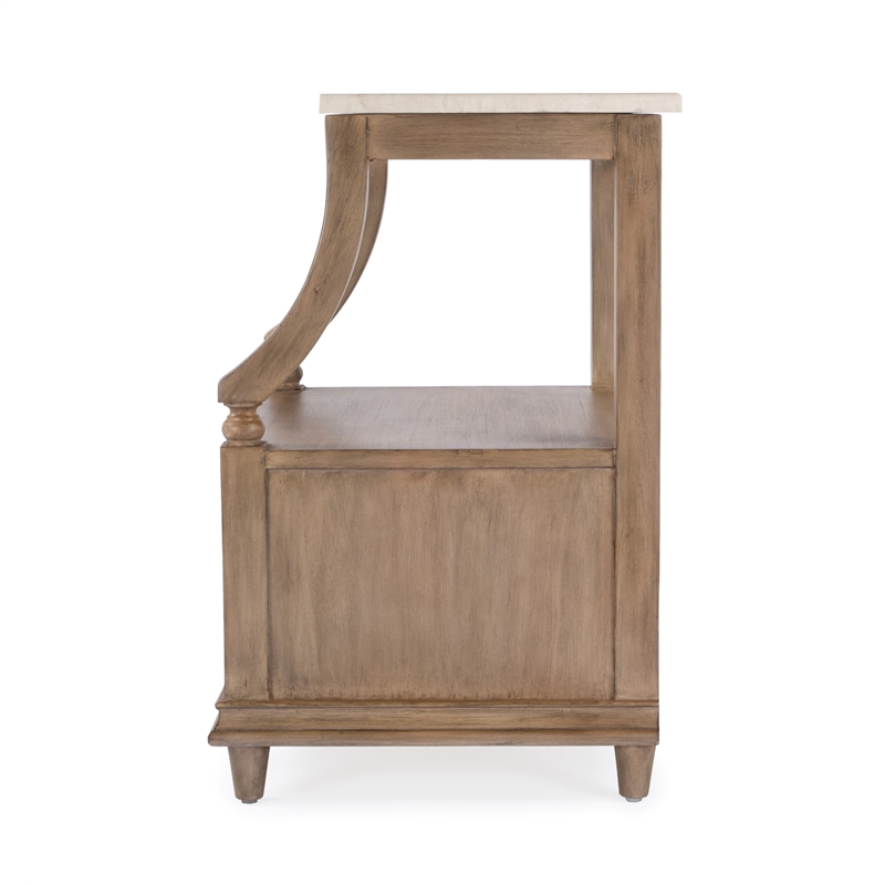 Pemberly Row Set of 2 Marble And Wood 1-Drawer Nightstands in Tan/Beige