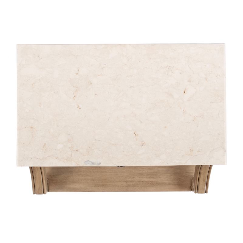Pemberly Row Set of 2 Marble And Wood 1-Drawer Nightstands in Tan/Beige