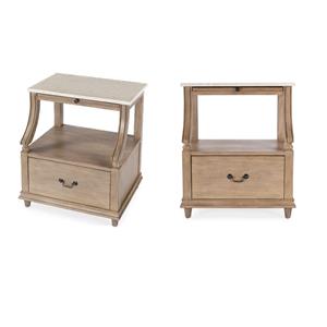 Pemberly Row Set of 2 Marble And Wood 1-Drawer Nightstands in Tan/Beige