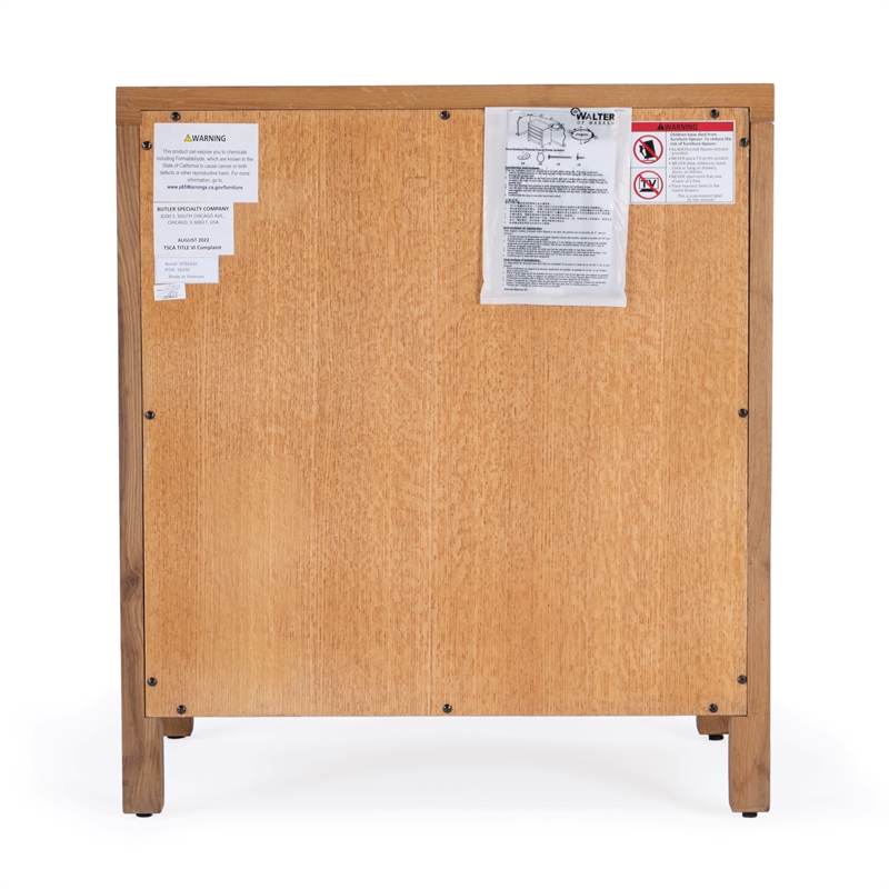 Pemberly Row Set of 2 Cane And Solid Wood 3-Drawer Nightstands in Natural