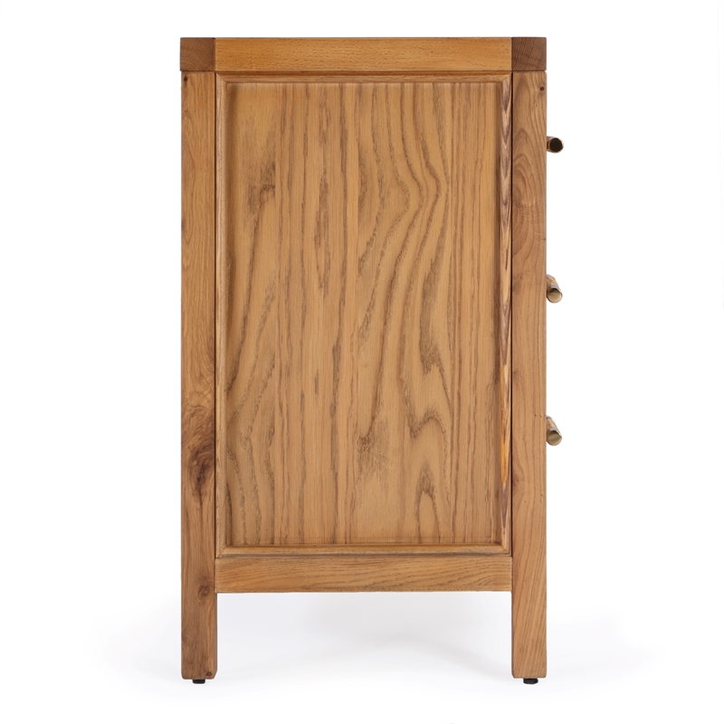 Pemberly Row Set of 2 Cane And Solid Wood 3-Drawer Nightstands in Natural