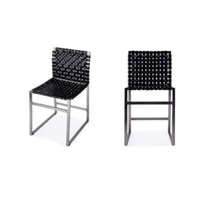 Pemberly Row Set of 2 Contemporary 25&quot Woven Leather Side Chair In Black