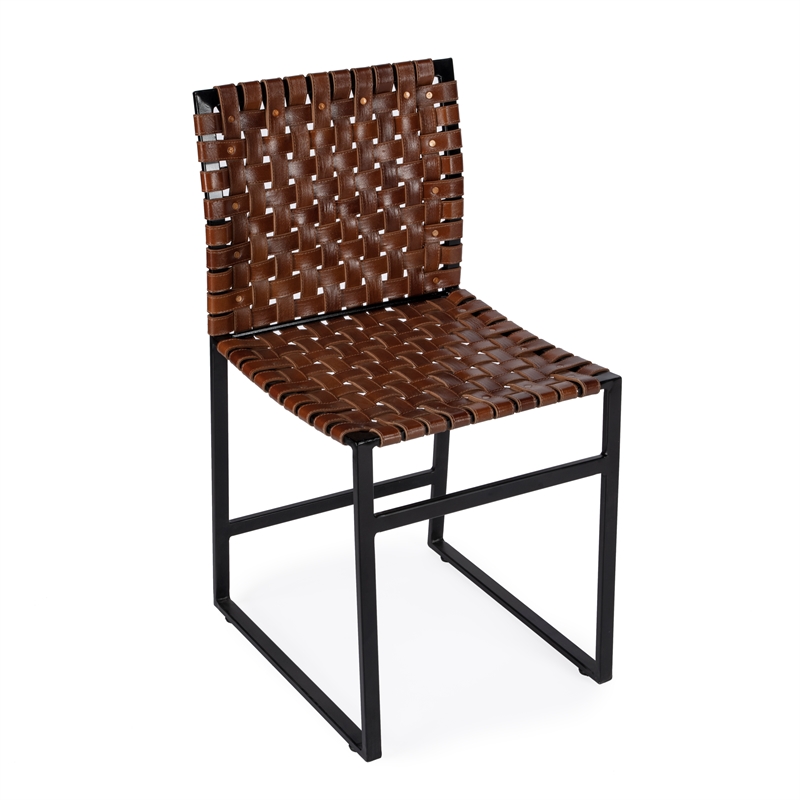 Pemberly Row Set of 2 Woven Leather And Metal Side Chair in Brown