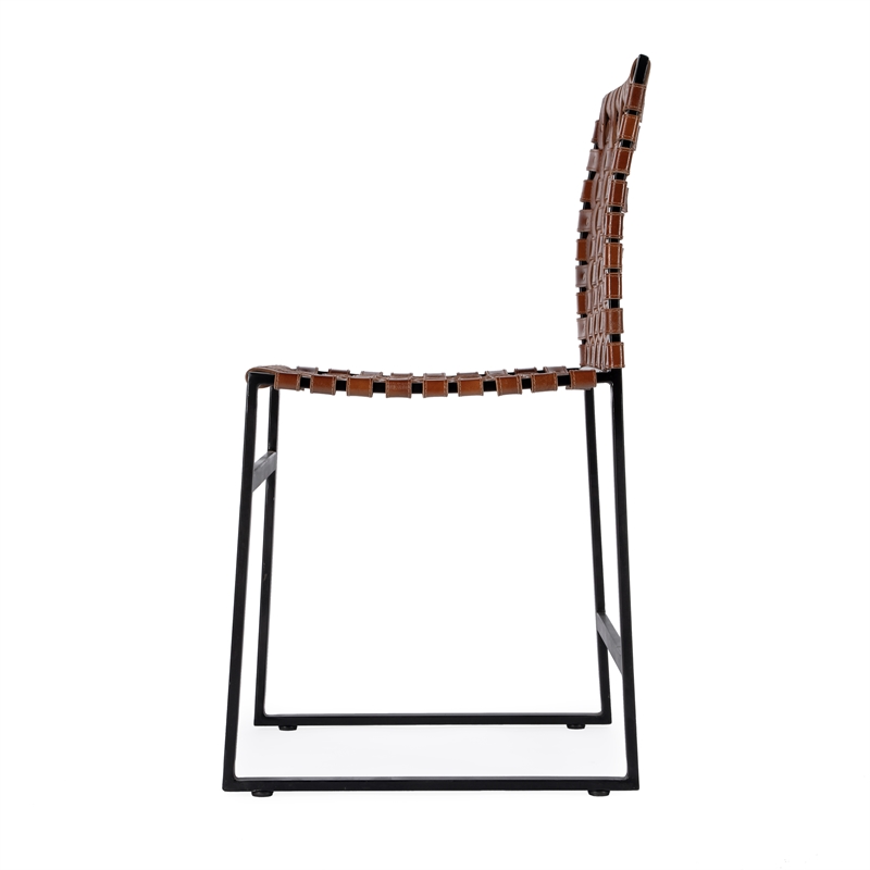 Pemberly Row Set of 2 Woven Leather And Metal Side Chair in Brown