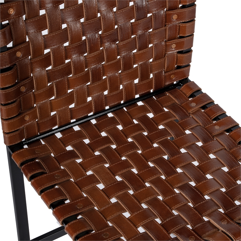 Pemberly Row Set of 2 Woven Leather And Metal Side Chair in Brown