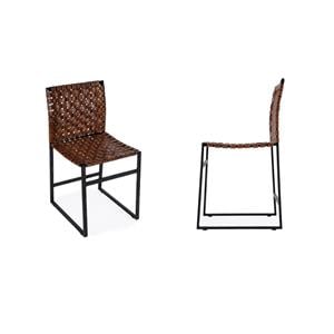 Pemberly Row Set of 2 Woven Leather And Metal Side Chair in Brown