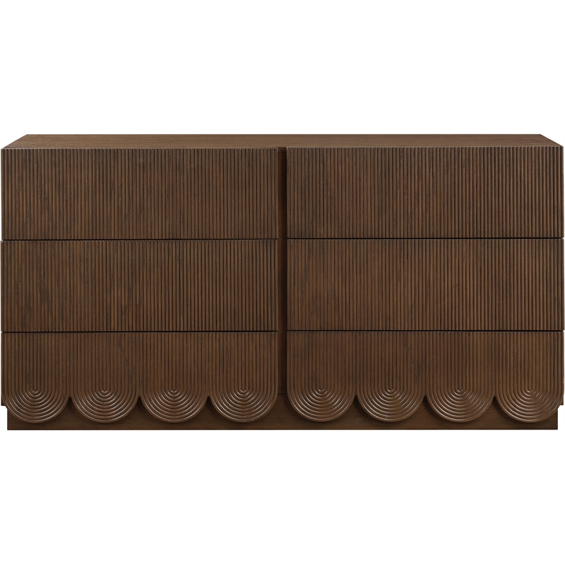 Pemberly Row Set of 5 Brown Velvet King Bed & Nighstands & Dresser & Mirror