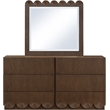 Pemberly Row Set of 5 Brown Velvet King Bed & Nighstands & Dresser & Mirror