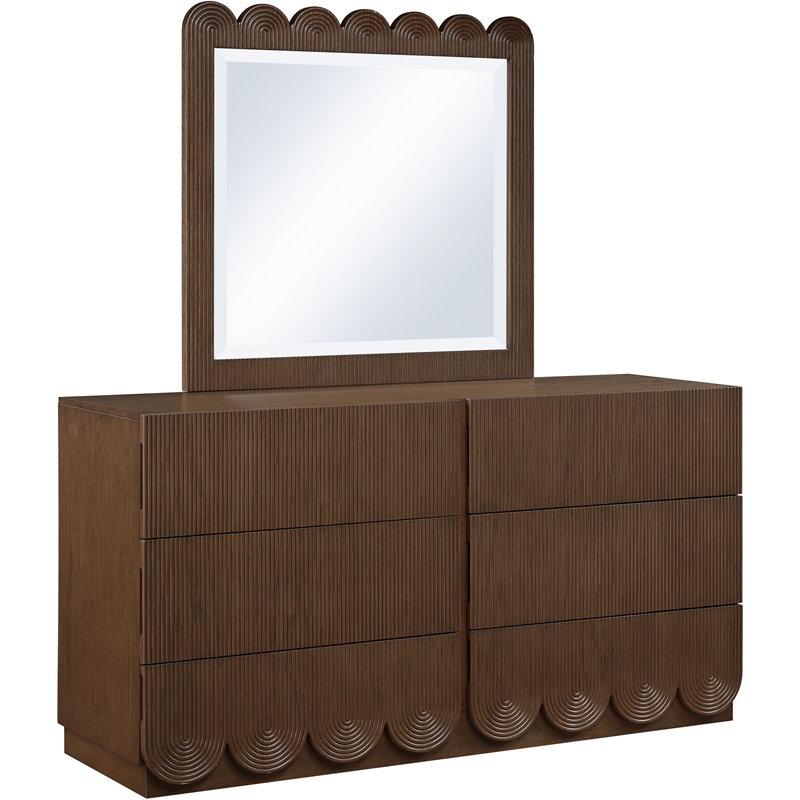 Pemberly Row Set of 5 Brown Velvet King Bed & Nighstands & Dresser & Mirror