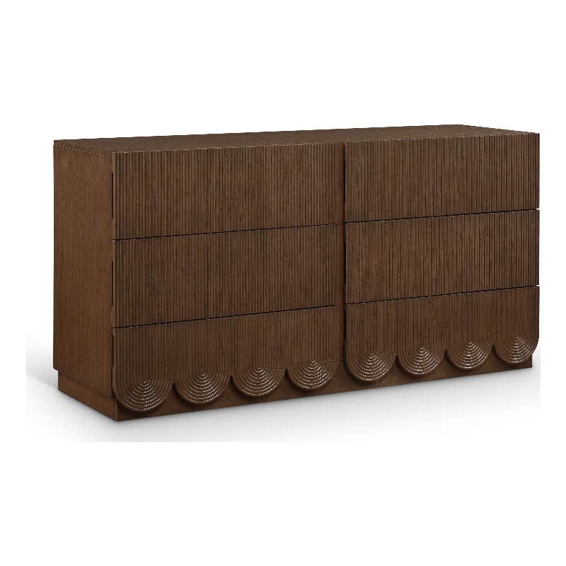 Pemberly Row Set of 5 Brown Velvet King Bed & Nighstands & Dresser & Mirror