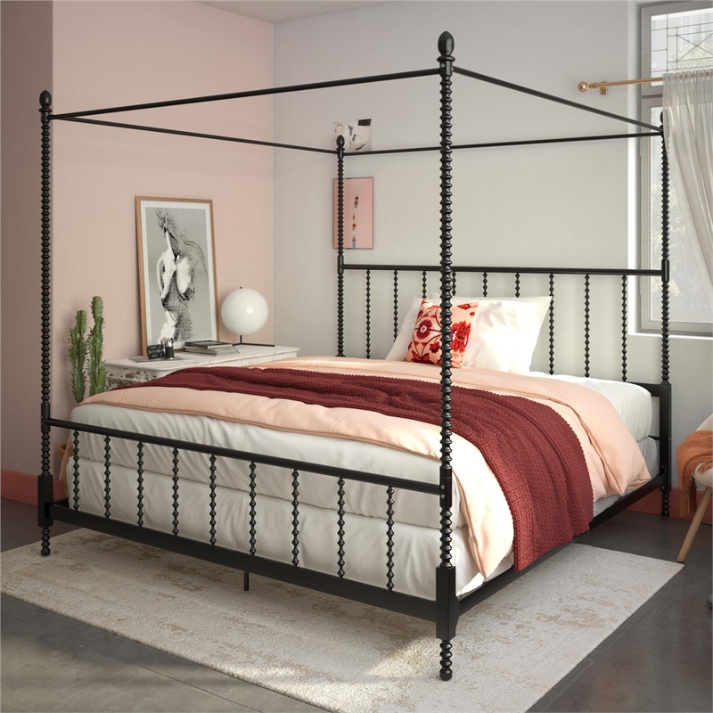 Pemberly Row Set of 5 Canopy Bed in King Size & Nightstands & Chest & Mirror