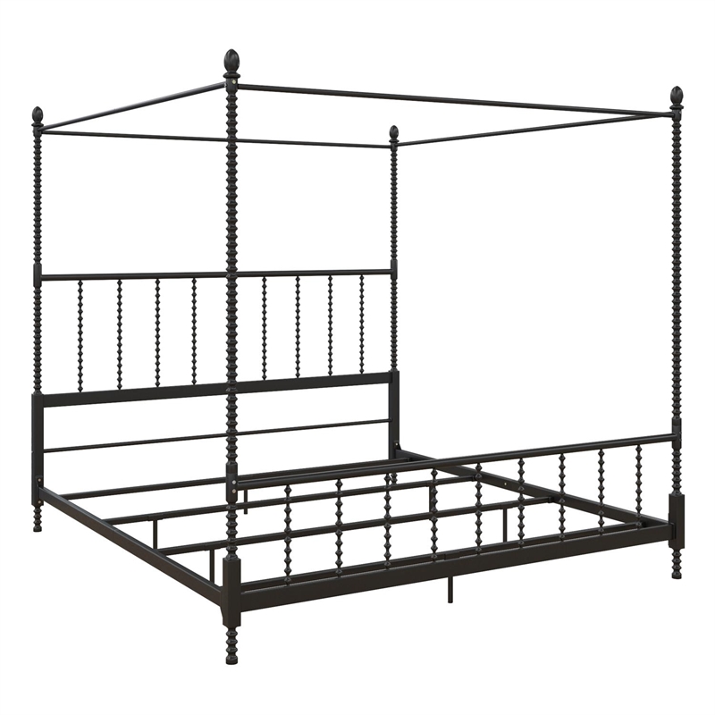 Pemberly Row Set of 5 Canopy Bed in King Size & Nightstands & Chest & Mirror