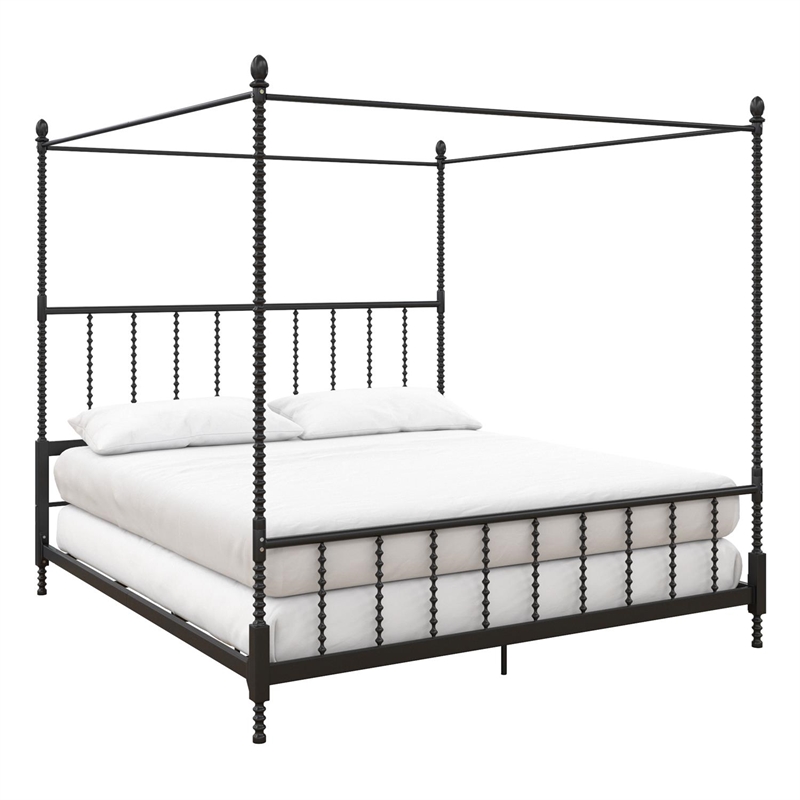 Pemberly Row Set of 5 Canopy Bed in King Size & Nightstands & Chest & Mirror