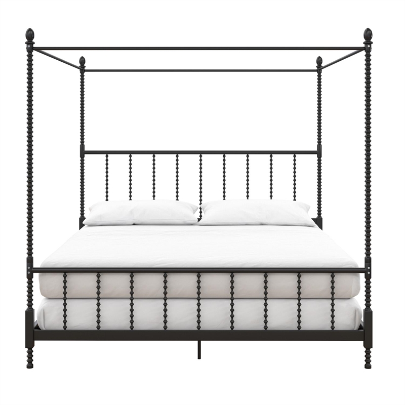 Pemberly Row Set of 5 Canopy Bed in King Size & Nightstands & Chest & Mirror