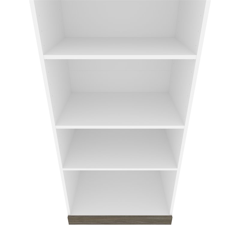 Pemberly Row Set of 3 White Queen Wall Bed & White & Walnut Gray Shelving Units