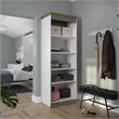 Pemberly Row Set of 3 White Queen Wall Bed & White & Walnut Gray Shelving Units