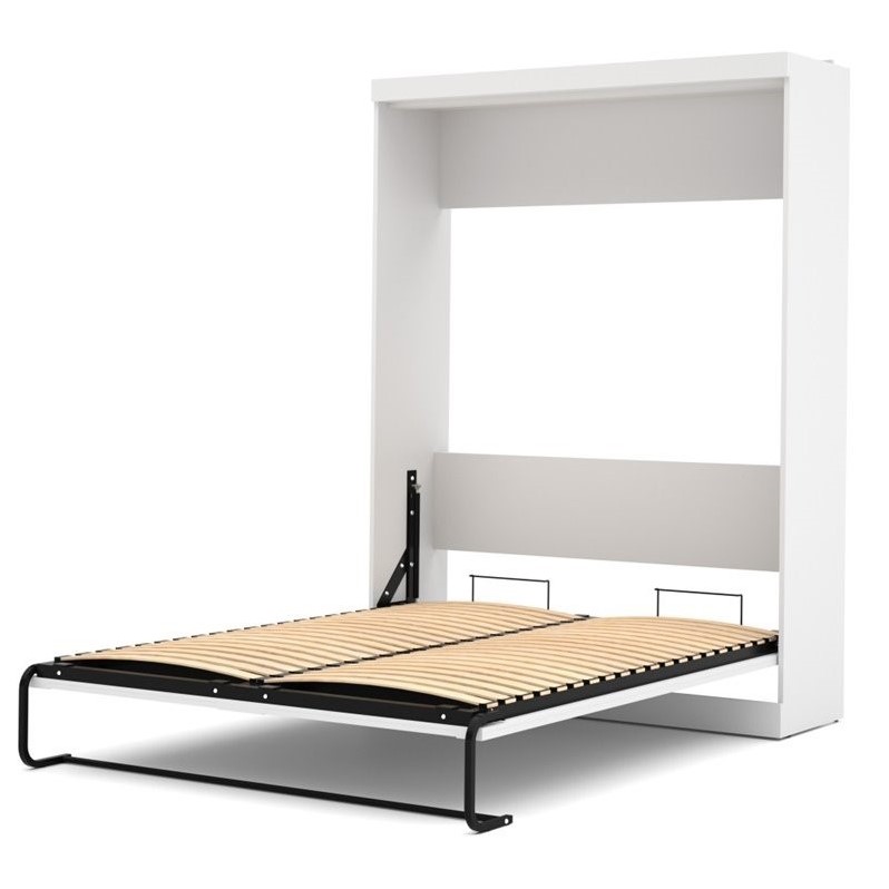 Pemberly Row Set of 3 White Queen Wall Bed & White & Walnut Gray Shelving Units