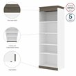Pemberly Row Set of 3 White Queen Wall Bed & White & Walnut Gray Shelving Units