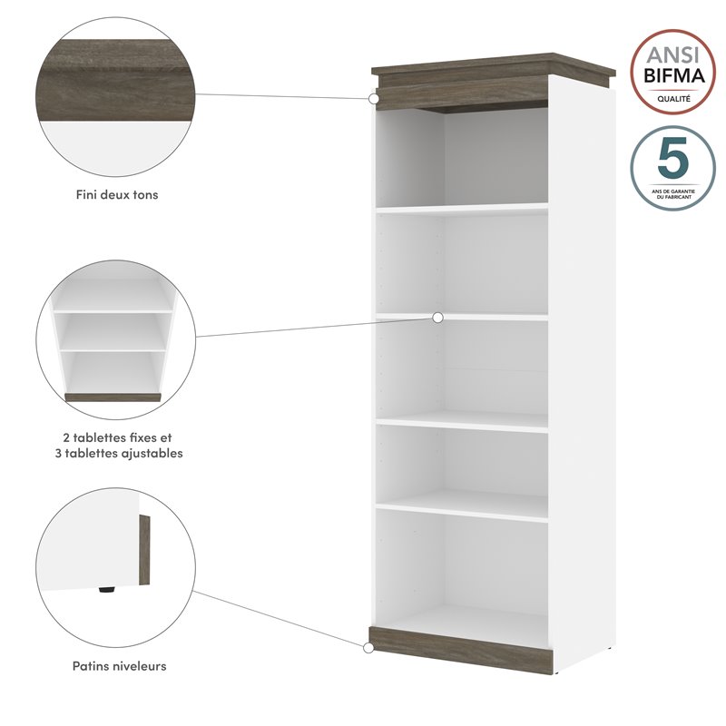 Pemberly Row Set of 3 White Queen Wall Bed & White & Walnut Gray Shelving Units
