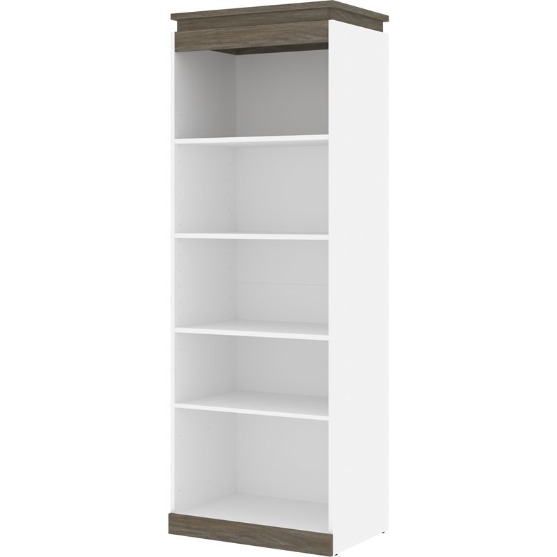 Pemberly Row Set of 3 White Queen Wall Bed & White & Walnut Gray Shelving Units