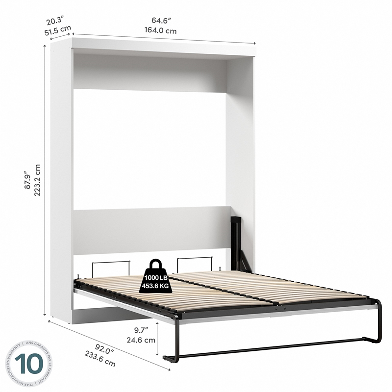 Pemberly Row Set of 3 White Queen Wall Bed & White & Walnut Gray Shelving Units