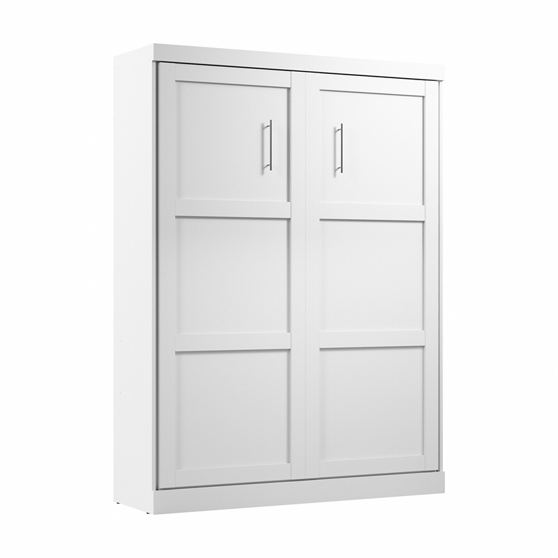 Pemberly Row Set of 3 White Queen Wall Bed & White & Walnut Gray Shelving Units