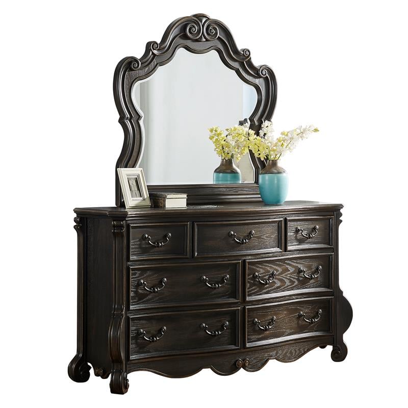 Pemberly Row Set of 4 King Wood Sleigh Bed & Nightstands & Dresser with Mirror