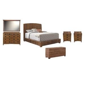 Pemberly Row Set of 6 Bedroom Set with Eastern King Panel Bed in Natural Finish