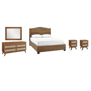 Pemberly Row Set of 5 Bedroom Set with Queen Panel Bed in Walnut Finish