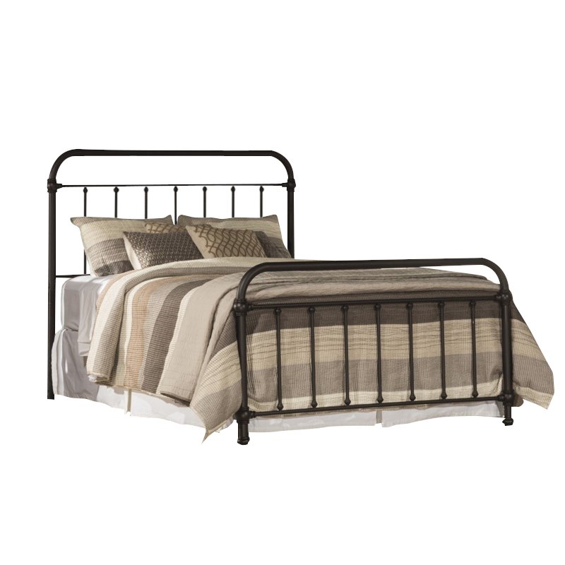 Pemberly Row Set of 5 Bedroom Set with Queen Metal Spindle Panel Bed in Black