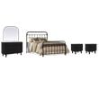 Pemberly Row Set of 5 Bedroom Set with Queen Metal Spindle Panel Bed in Black
