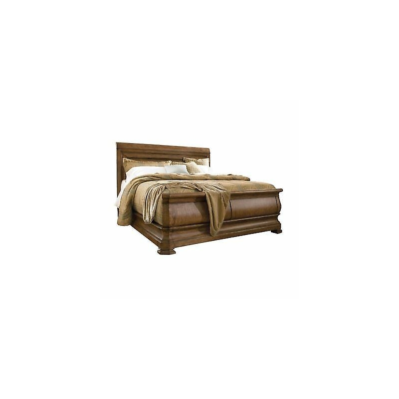 Pemberly Row Set of 5 Bedroom Set with King Wooden Sleigh Bed in Brown