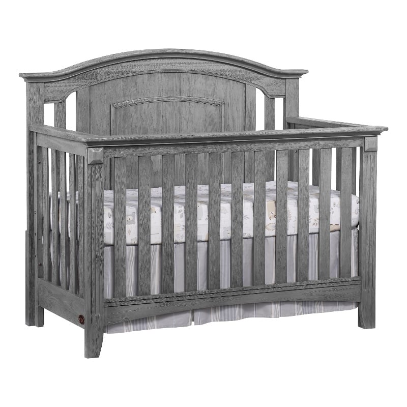 Pemberly Row Set of 2 Wood 4-in-1 Convertible Crib & Nightstand in Gray