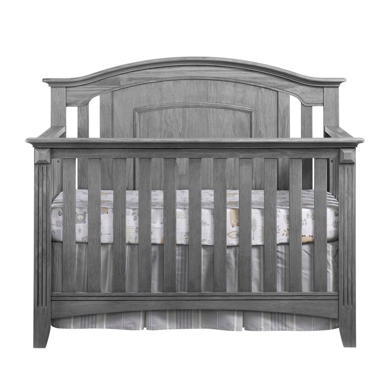 Pemberly Row Set of 2 Wood 4-in-1 Convertible Crib & Nightstand in Gray