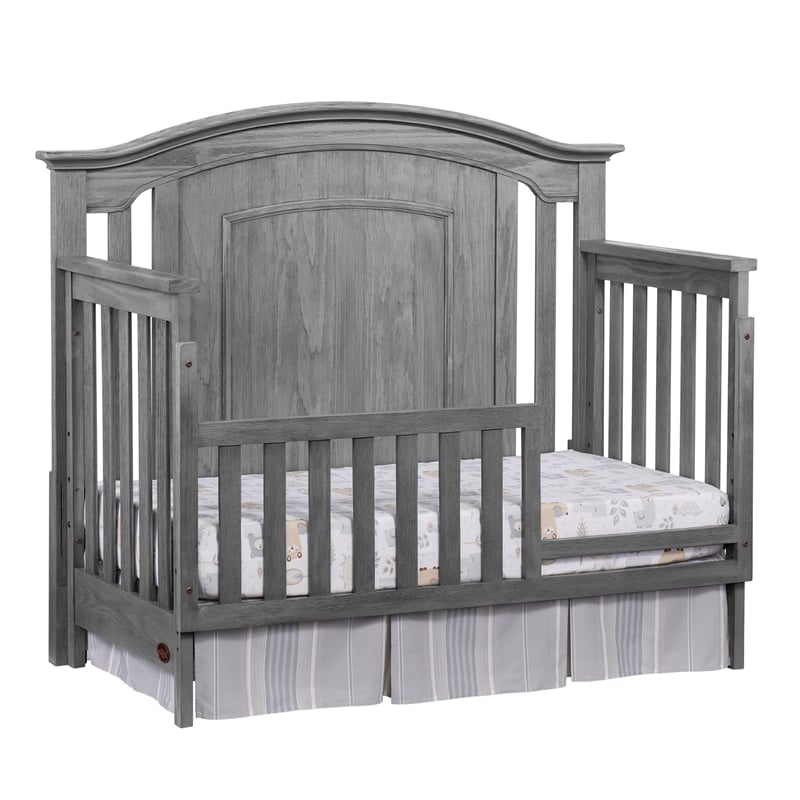 Pemberly Row Set of 2 Wood 4-in-1 Convertible Crib & Nightstand in Gray