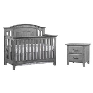 Pemberly Row Set of 2 Wood 4-in-1 Convertible Crib & Nightstand in Gray