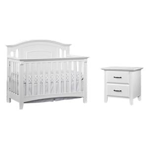 Pemberly Row Set of 2 Wood 4-in-1 Convertible Crib & Nightstand in White