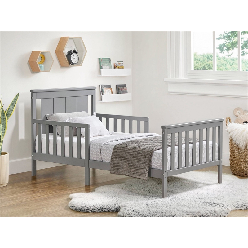Pemberly Row Set of 3 Wood Toddler Guard Rails & Bed in Dove Gray Finish