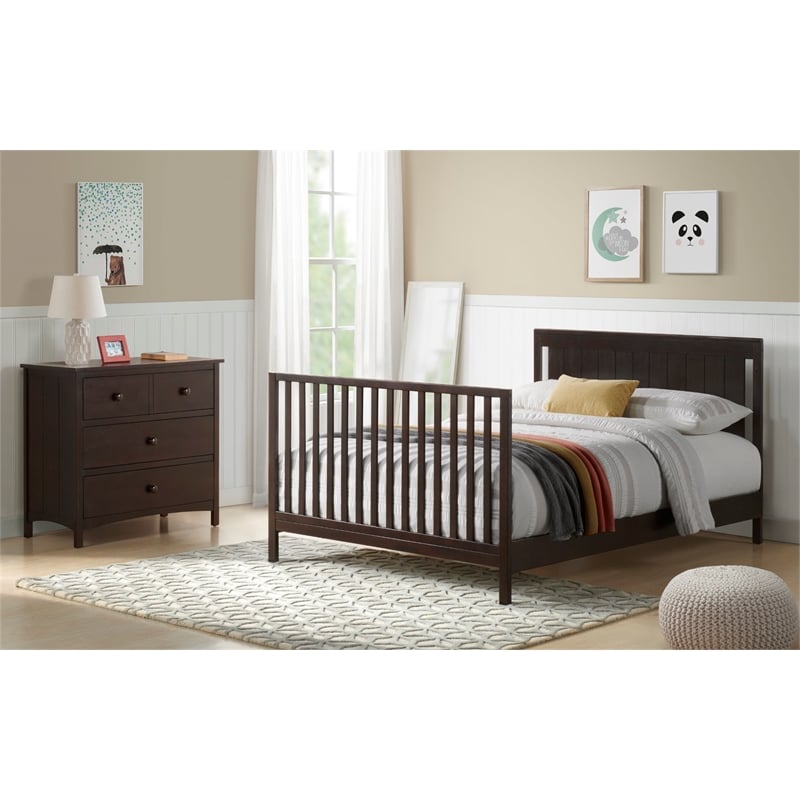 Pemberly Row Set of 2 Espresso 4-in-1 Convertible Crib & Full Bed Conversion Kit