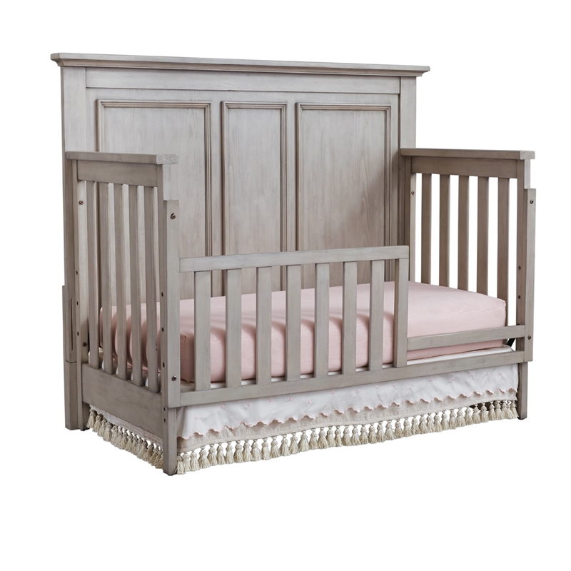 Pemberly Row Set of 3 4-in-1 Convertible Crib & Chest & Nightstand in Wash Gray