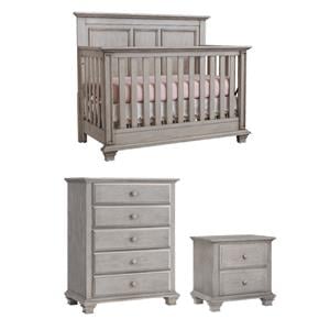 Pemberly Row Set of 3 4-in-1 Convertible Crib & Chest & Nightstand in Wash Gray